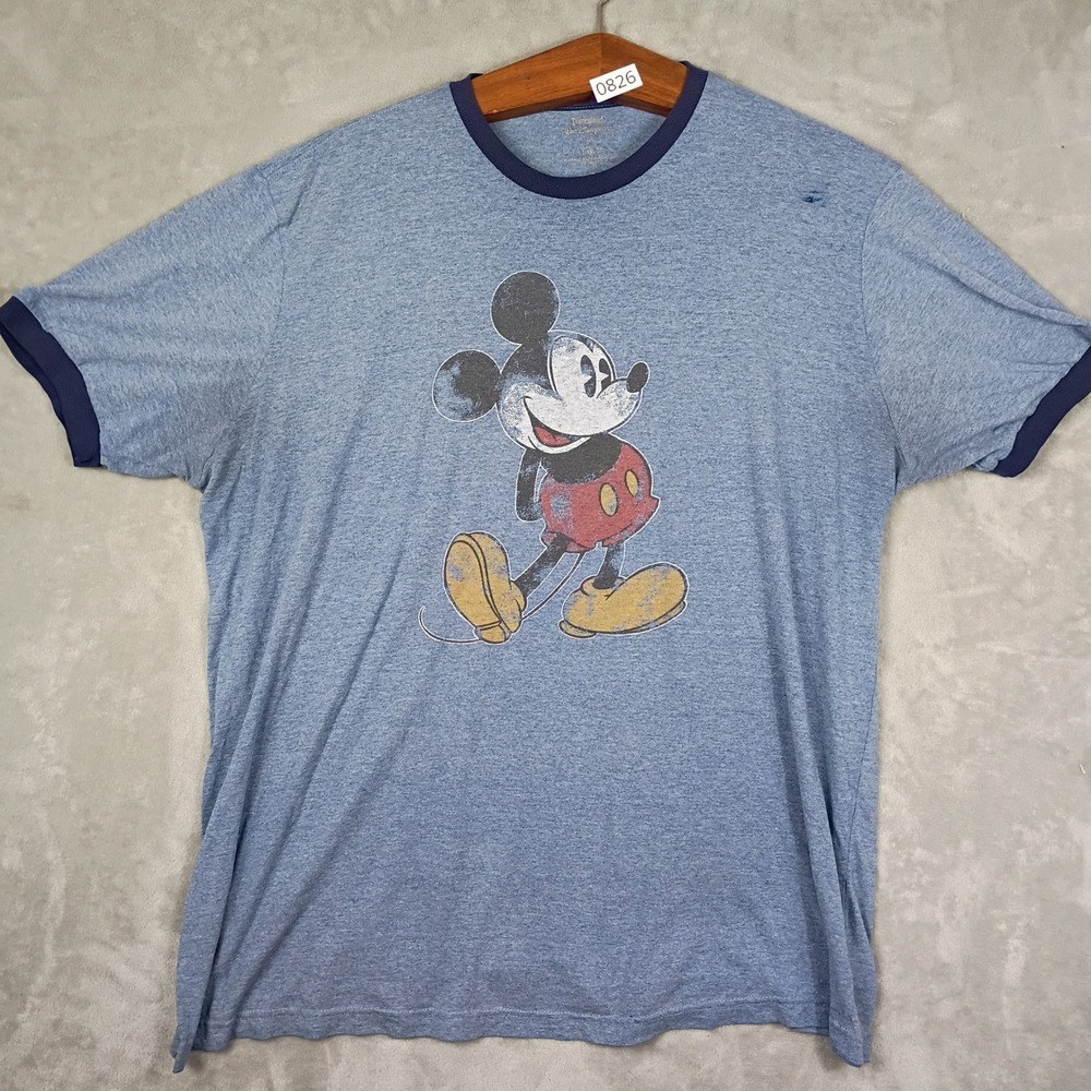 Disneyland Mickey Mouse T-Shirt Mens XXL Blue Ringer Distressed Graphic Y2K 90s
